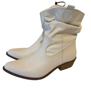 MaxMuxun Women's Cowboy Western  Low Heel Fashion Boots SZ 9 Of White NEW